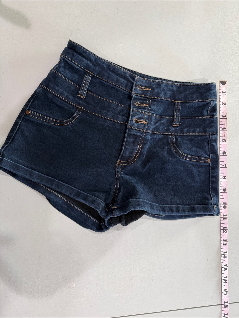 refuge Dark Blue High-Rise Denim Shorts